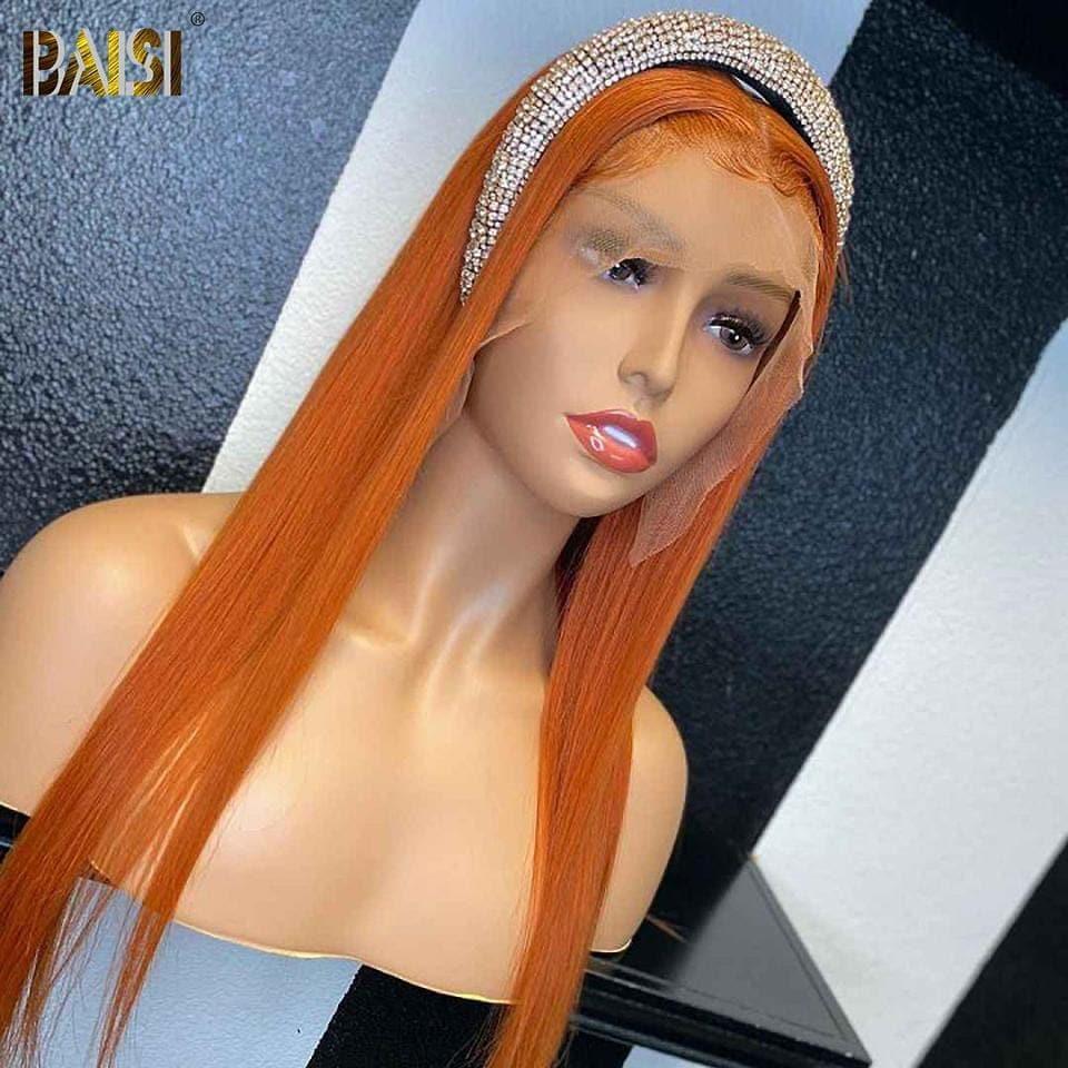 BAISI 13X4 lace Perruque Lisse Gingembre Orange en 100% Cheveux Humains