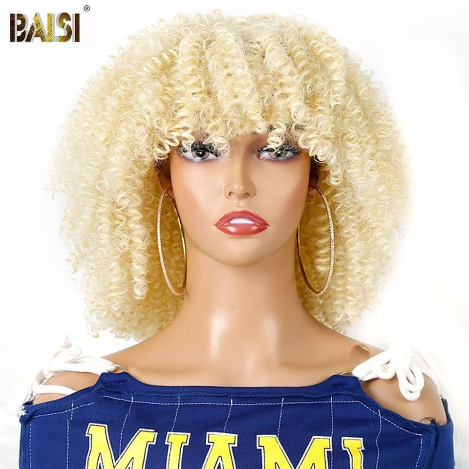 BAISI Kinky Curly Synthetic Wig With Bangs Good Volume 1044