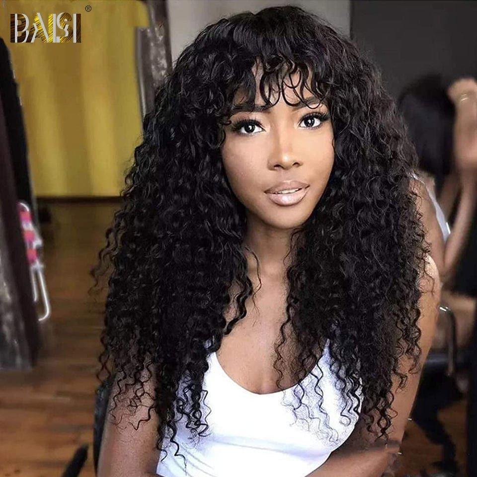 Baisi 4x4 Closure Deep Wave Wig mit Pony Chinese Cut 100% Echthaar