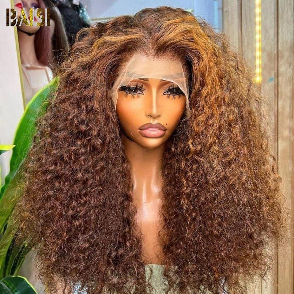 BAISI 13x4 Lace Frontal Wig Deep Wave Honey #4MIX#27 in 100% Human Hair