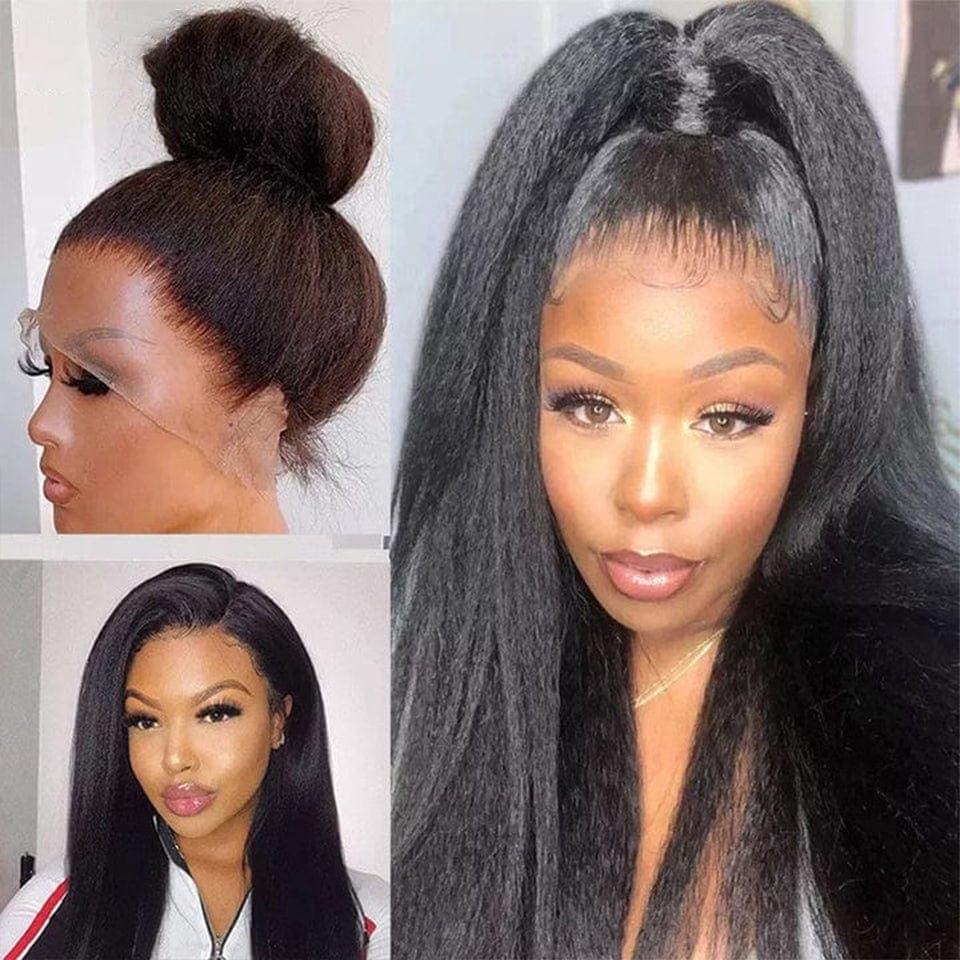 BAISI Achetez 2 perruques minimum au prix d'usine fournisseur 360 Lace Perruque Kinky Straight Yaki en Vrais Cheveux Humains Coiffure Chignion (Pas Besoin de Code)