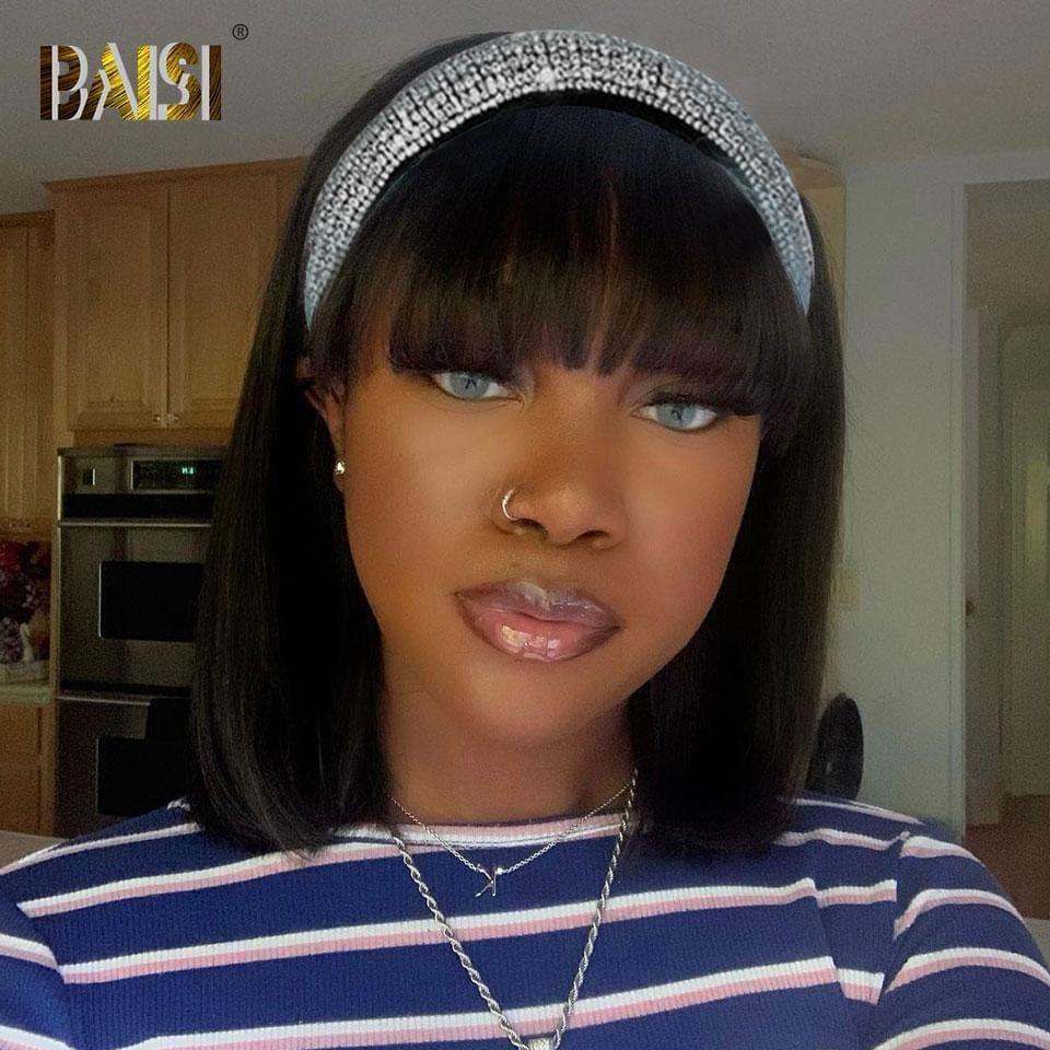 BAISI sans lace water wave avec Frange Bob 12 Pouces 79€ ou T Part Lace Perruque BOBO Lisse Avec Le Bandeau