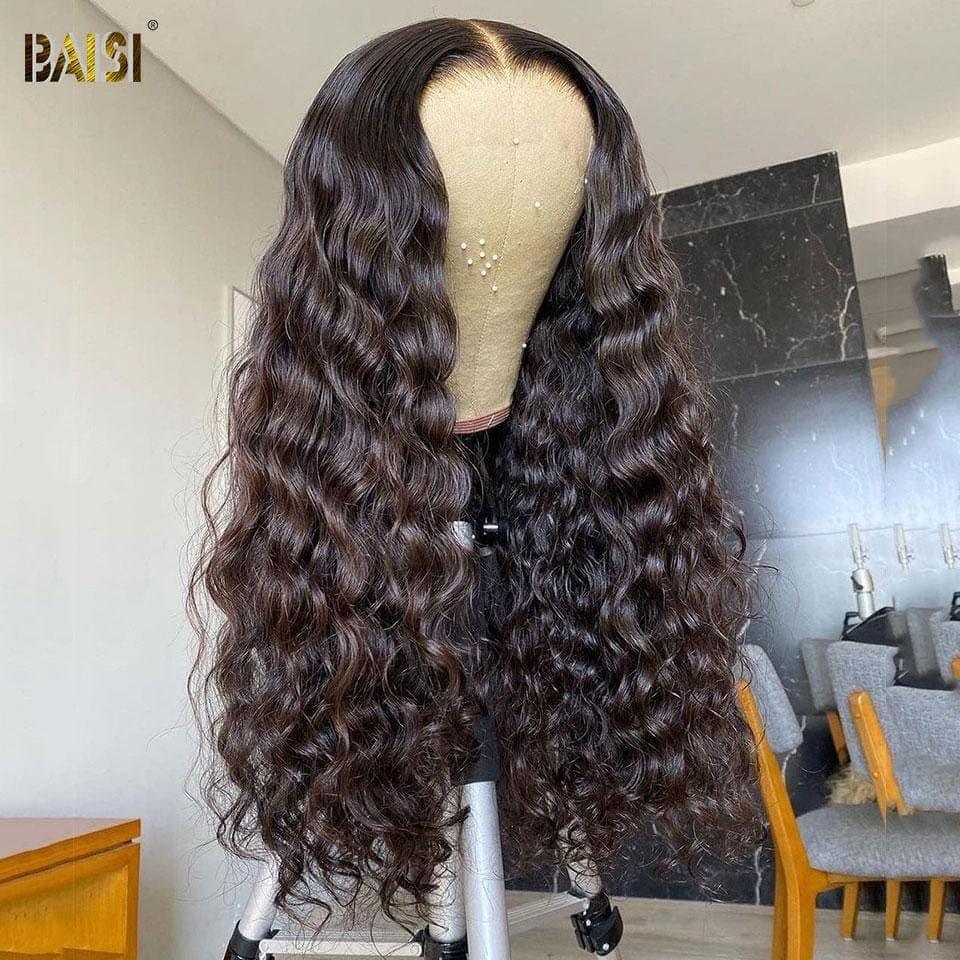 BAISI T-Part Lace Curly Natural Wave Perücke 100% Echthaar