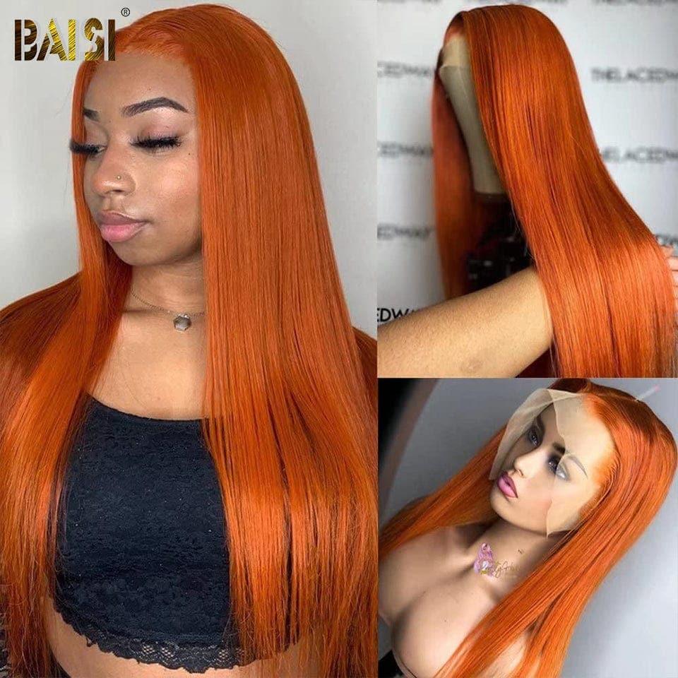 Peluca naranja recta con encaje frontal BAISI 13x4 en cabello 100% humano