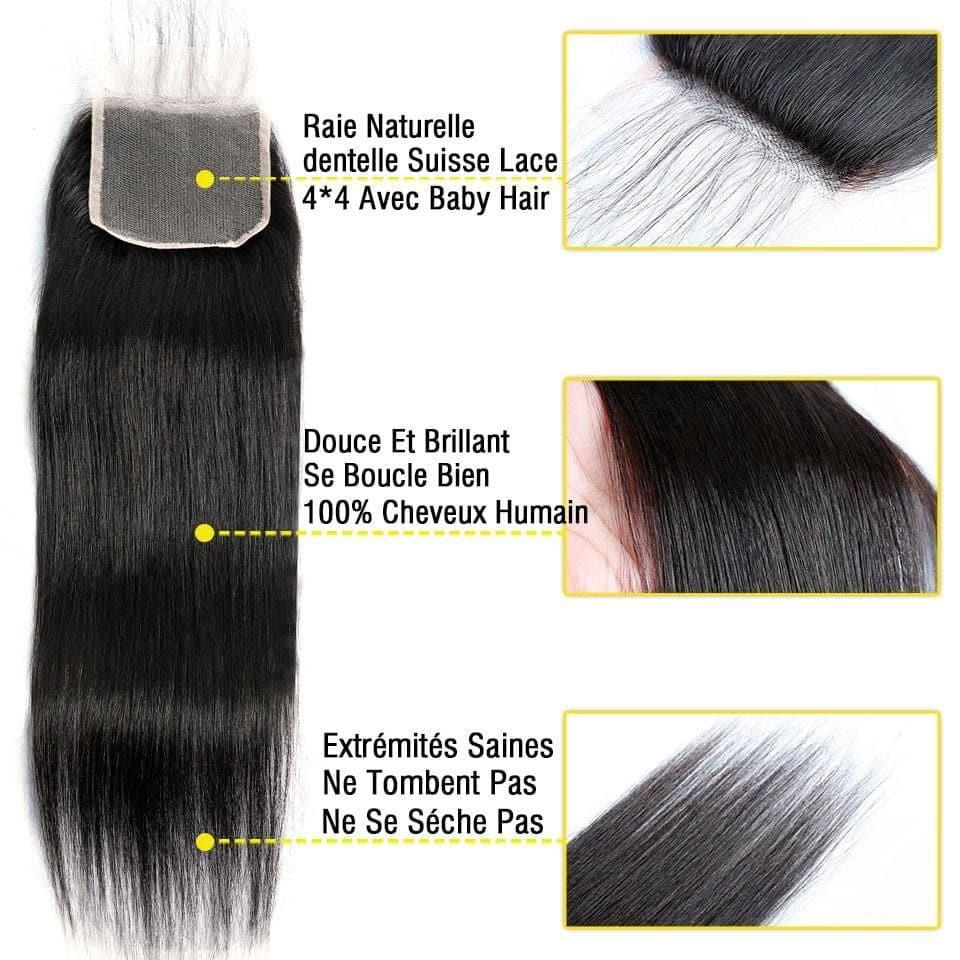 BAISI 4x4 glatter Spitzenverschluss mit kleinen gebleichten Knoten