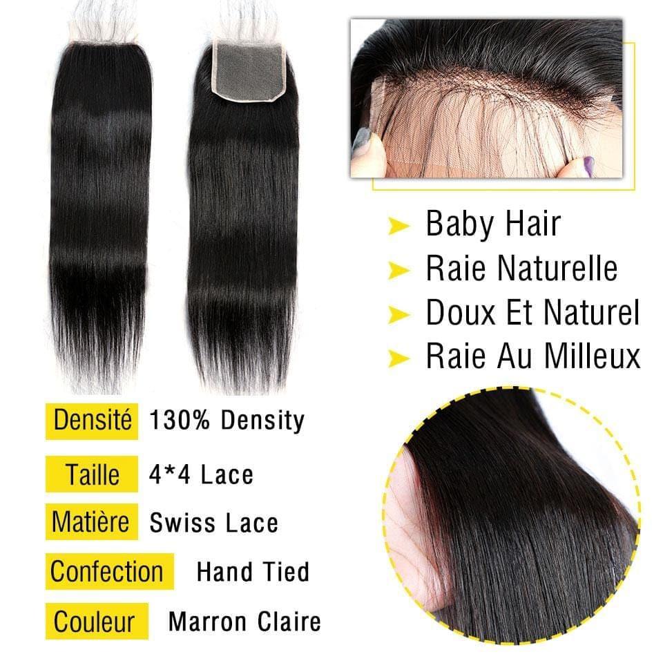 BAISI 4x4 glatter Spitzenverschluss mit kleinen gebleichten Knoten