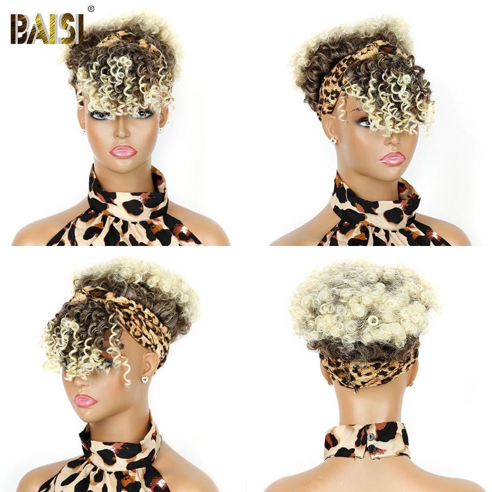 Peluca con diadema rizada rizada sintética a todo color BAISI