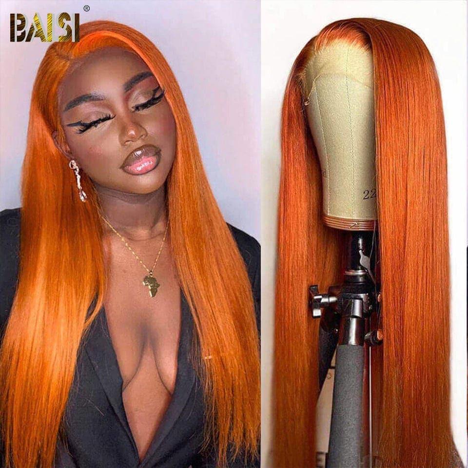 Peluca naranja recta con encaje frontal BAISI 13x4 en cabello 100% humano