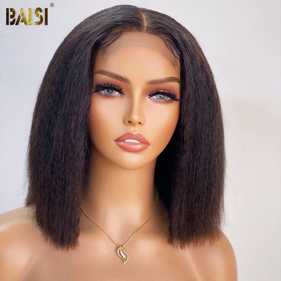 BAISI Achetez 2 perruques minimum au prix d'usine fournisseur 4x4 Lace Closure Perruque Bob Kinky Straight en 100% Vrais Cheveux Humains (Pas Besoin De Code)