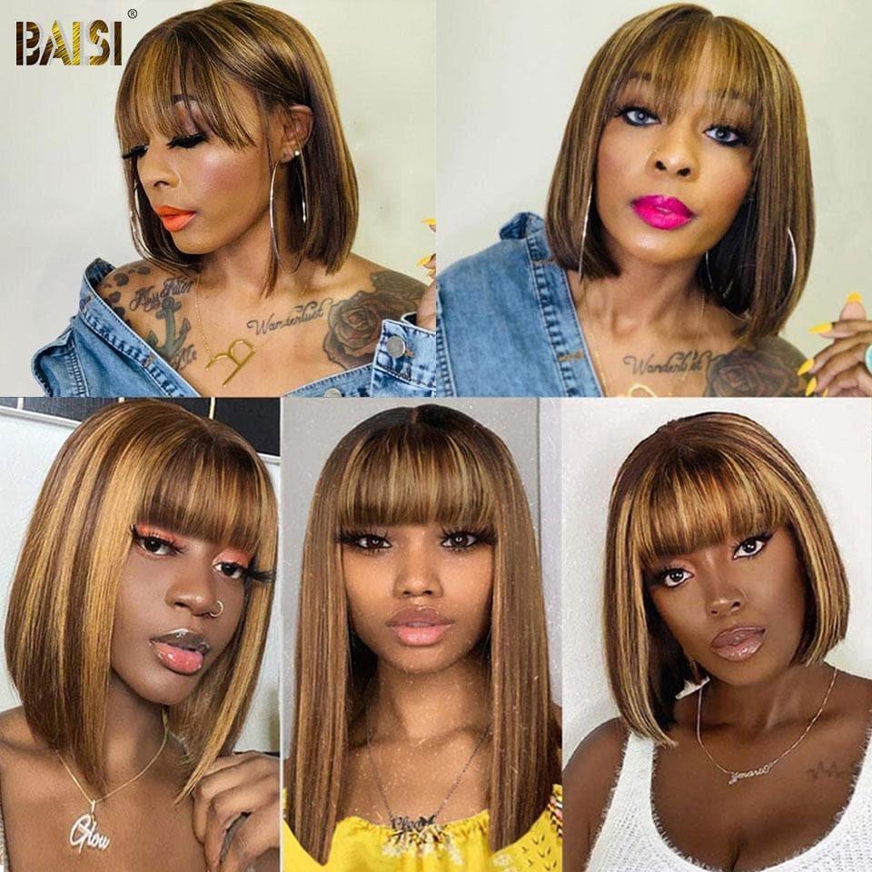 BAISI PERRUQUE COULEUR 4#27# MIEL AVEC FRANGE FABRIQUÉ À LA MACHINE