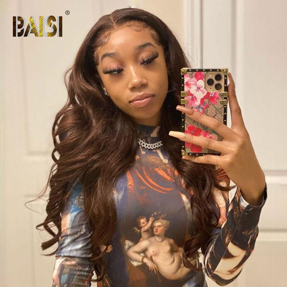 BAISI Wig 13x4 Custom Lace Front Color 4# Smooth Deep Wave Curly Body Wave High Quality, Free Shipping