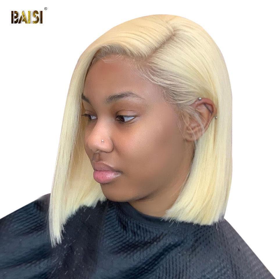 BAISI Renda Frontal e Fechamento de Renda Peruca #613 Loira Suave Reta Bob Colorido