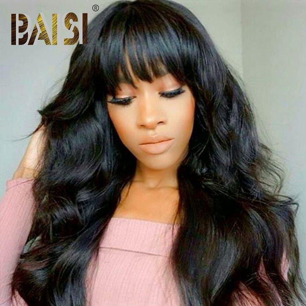 BAISI Human Hair Lace Front Body Wave Wig With Bangs 100% Human Hair Good Quality
