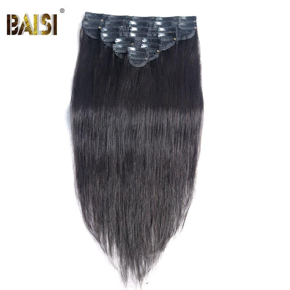 BAISI 100% Human Hair Straight Clip In Hair Extensions 8 Pieces and 120G Per Lot