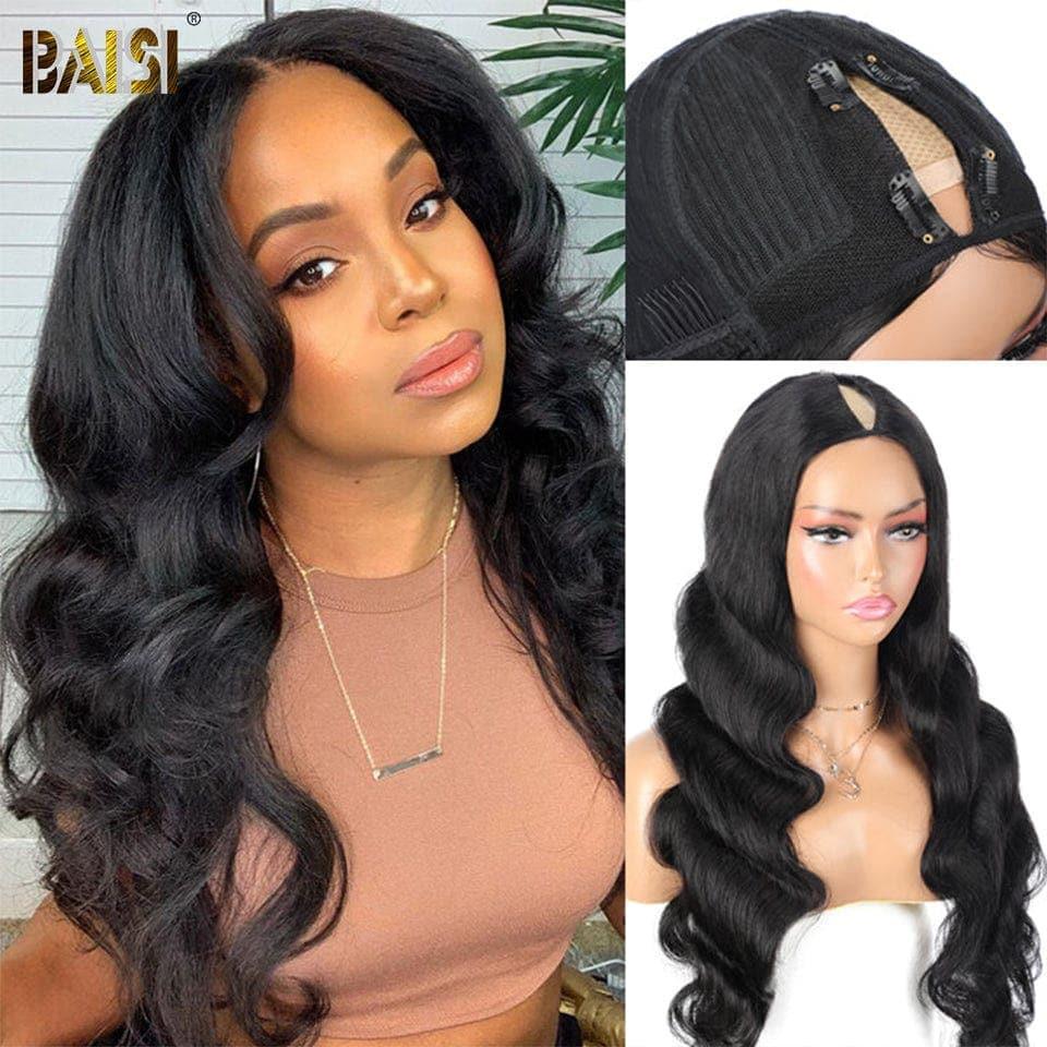 BAISI V Part Perruque Body Wave en 100% Cheveux Humains Fabriqué à La Machine Sans Lace