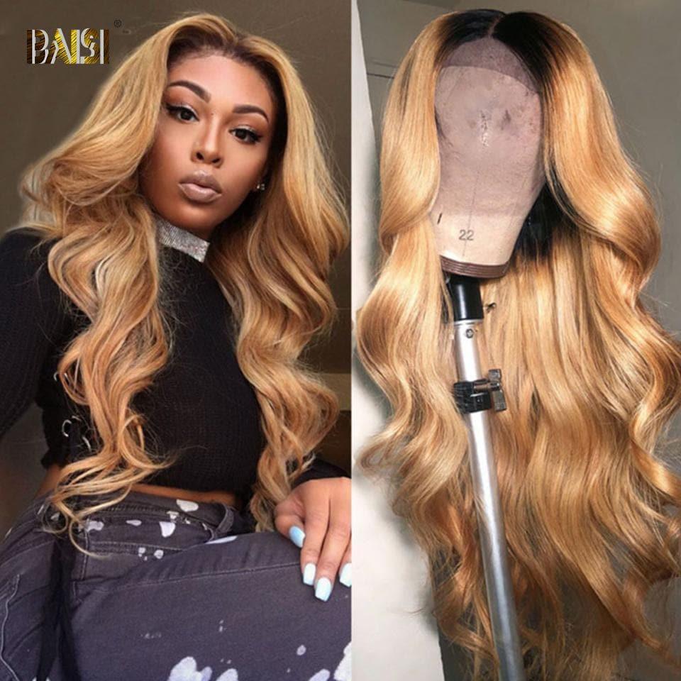 BAISI Perruque 4#T27# Multicolore Front Lace Perruque Ombrée Ondulée Loose Wave