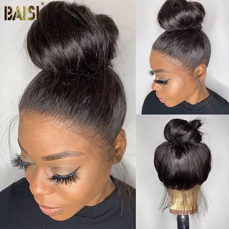 BAISI Achetez 2 perruques minimum au prix d'usine fournisseur 360 Lace Perruque Lisse en Vrais Cheveux Humains Coiffure Chignion (Pas Besoin de Code)