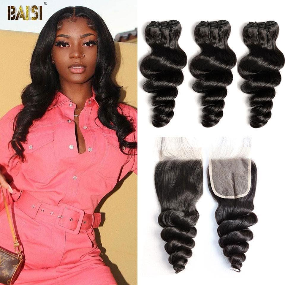 BAISI 10A Weave Com Fechamento/Frontal Em Grande Venda Onda Solta