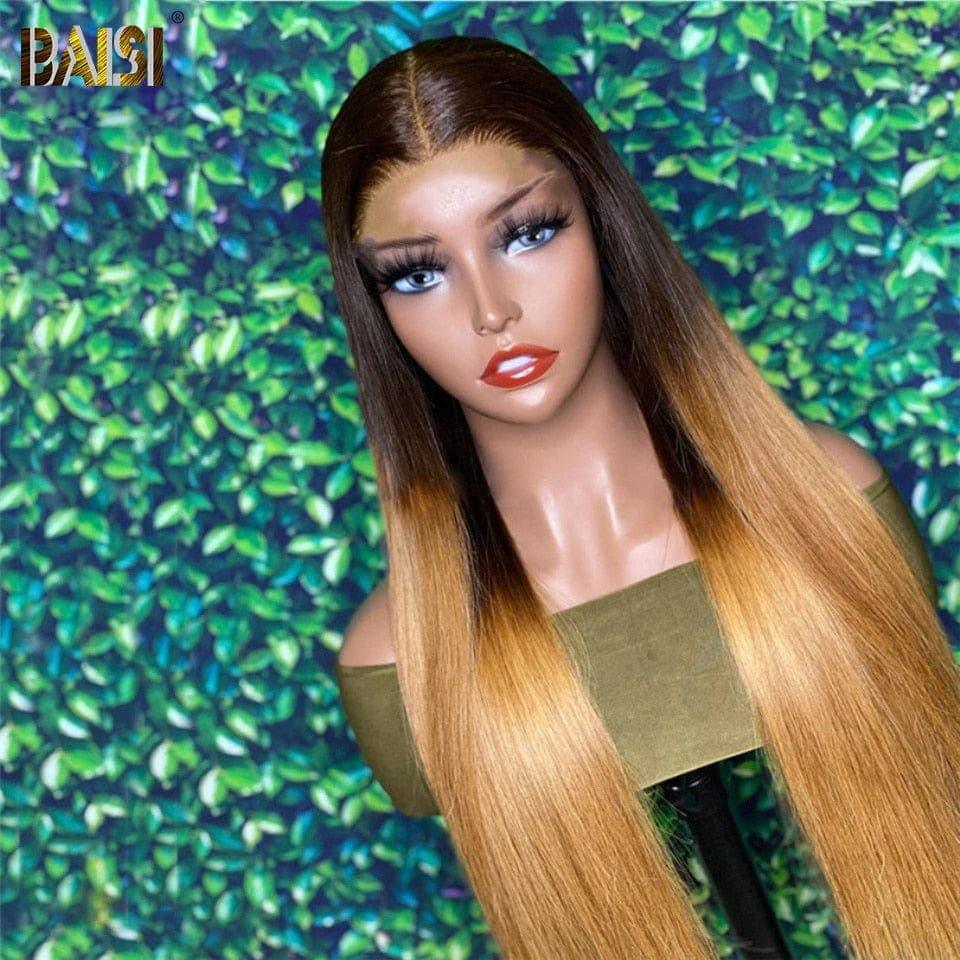 BAISI Achetez 2 perruques minimum au prix d'usine fournisseur 13x4 Frontal Lace Perruque Lisse En Couleur Miel 1B/#4/#27 (Pas Besoin de Code)