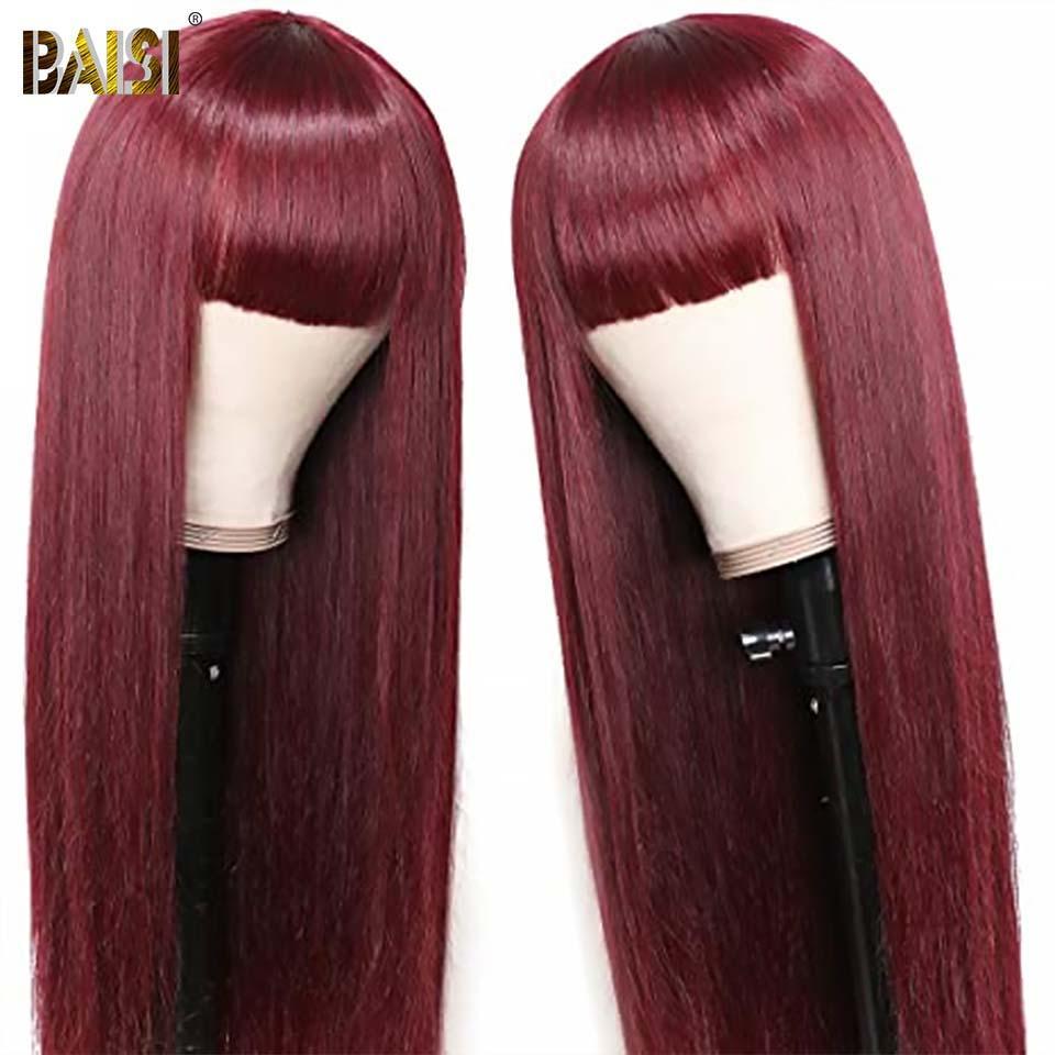 BAISI Acquista almeno 2 parrucche al prezzo di fabbrica fornitore 13x4 Lace Frontal Parrucca Liscia Rosso Bordeaux con Frangia in 100% Capelli Umani (Nessun Codice Necessario)