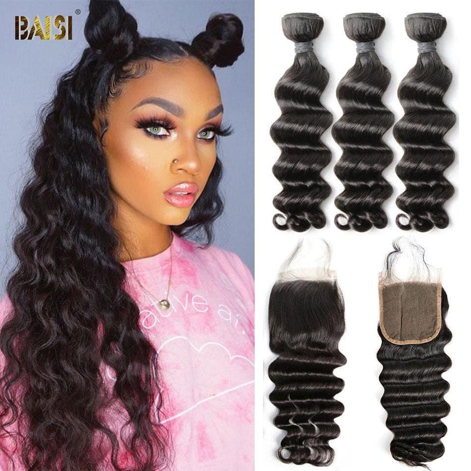 BAISI 10A Weave With Closure/Frontal On Big Sale Natural Wave