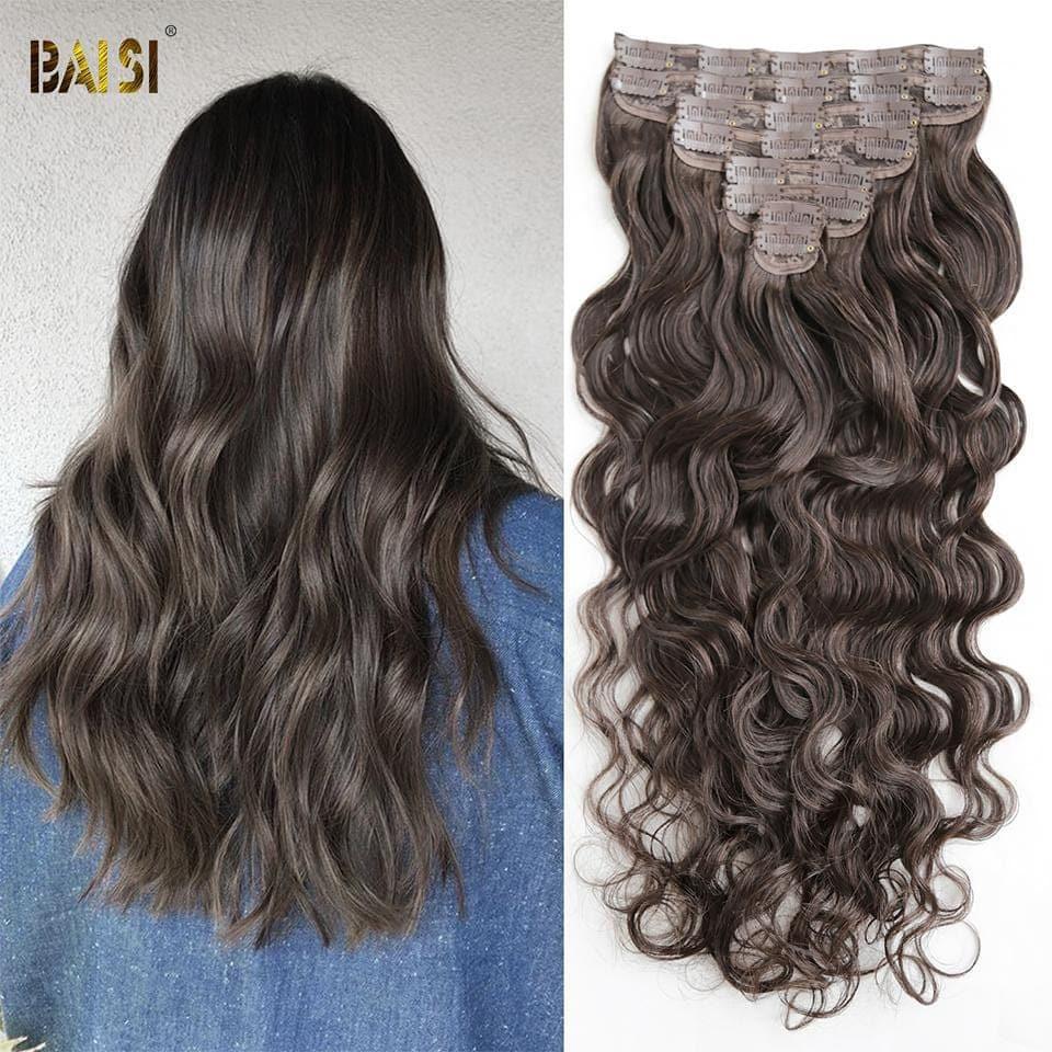 BAISI Clip In Hair Extensions #2 Body Wave aus 100 % Echthaar, 8 Stück und 120 g pro Los