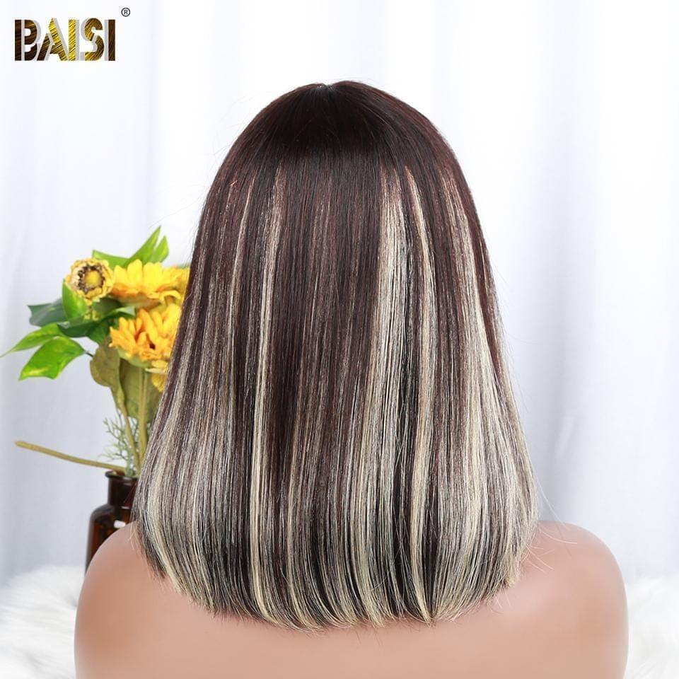BAISI CHINESE CUT BLACK MIX BLONDE SCHNÜRLOSE GLATTE BOB PERÜCKE MIT FRANSEN #1BMIX#613