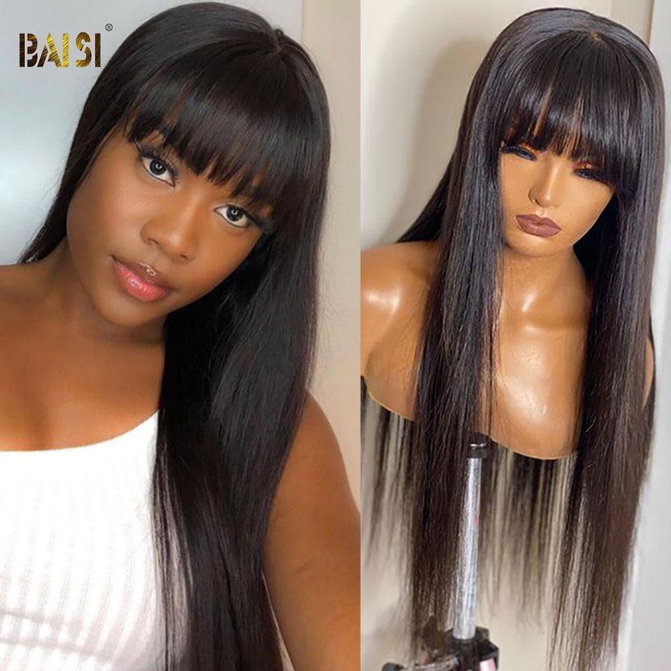 BAISI Bouclé Lisse Avec Frange 13x4 Densité 250% avec frontale Perruque de luxe haute de gamme plus de 10 ans d' utilisation