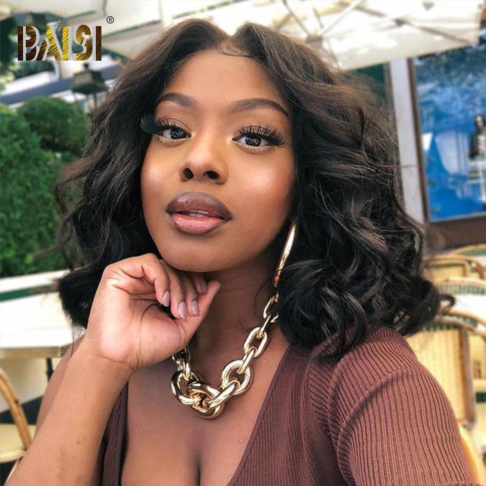 BAISI T-Teil Spitzenperücke BOB Schwarz Körperwelle mit Spitzenfront 13x1x6 Aus 100% Echthaar