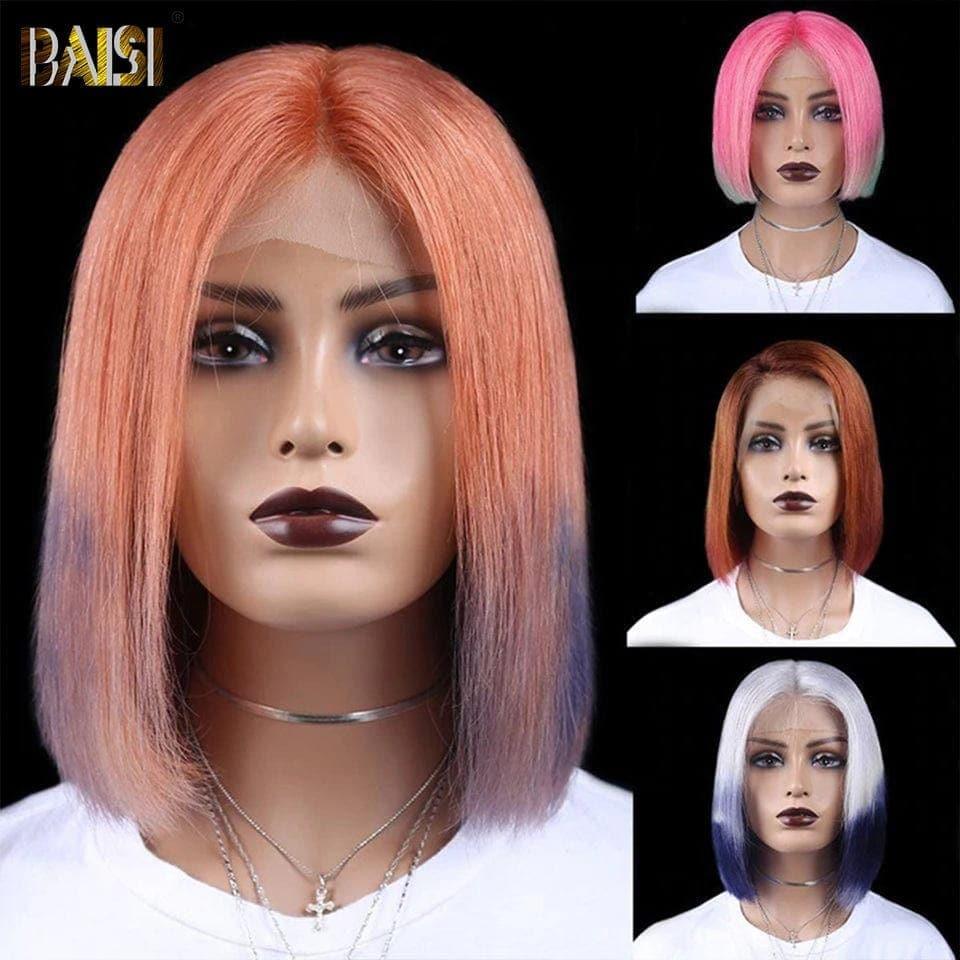 BAISI 13X4 Lace Frontal Bob Wig Square Cut color 100% Human Hair