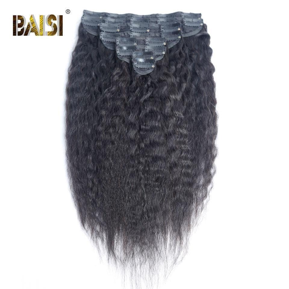 BAISI 100% Human Hair Kinky Straight Clip In Extensions 8 Pieces and 120G Per Lot