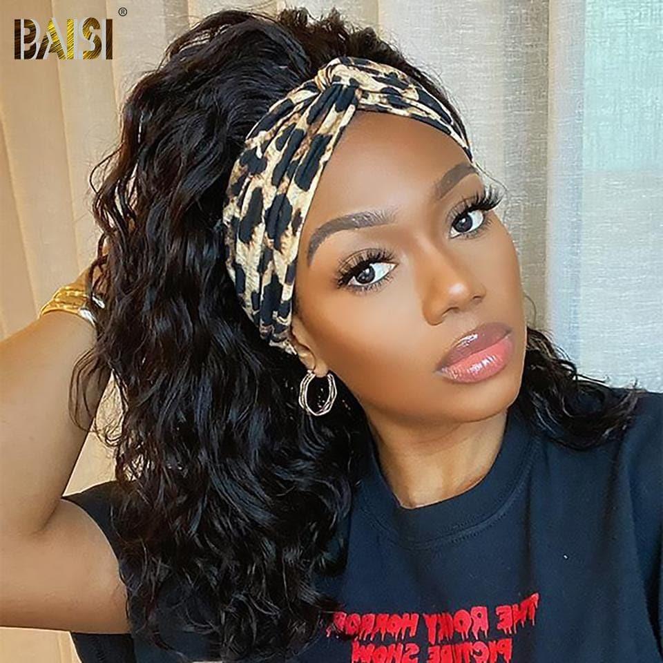 BAISI Machine Made Curly Water Wave Headband Wig