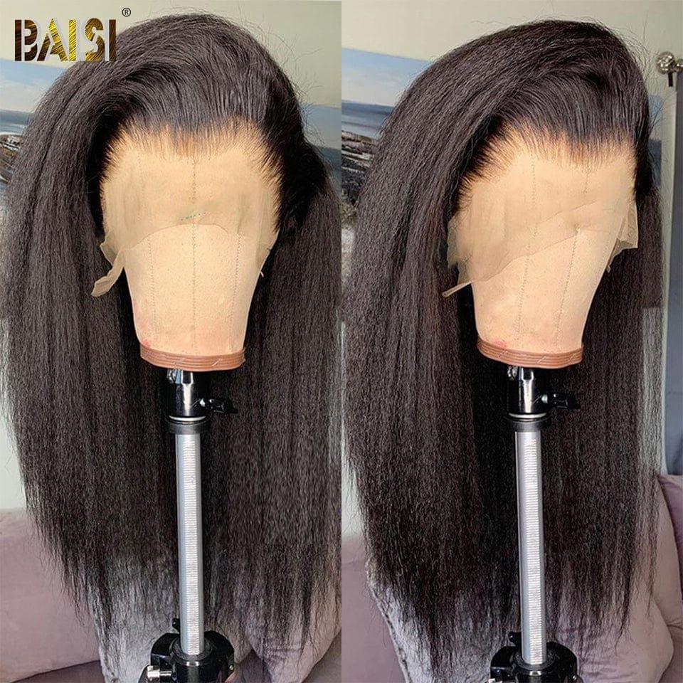 BAISI Perruque Naturelle En Lace Frontal Kinky Straight En 100% Cheveux Humains De Bonne Qualité