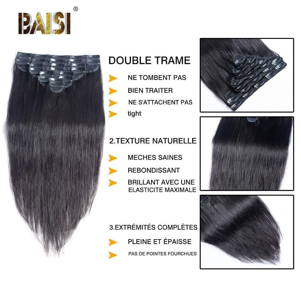 BAISI 100% Human Hair Straight Clip In Hair Extensions 8 Pieces and 120G Per Lot