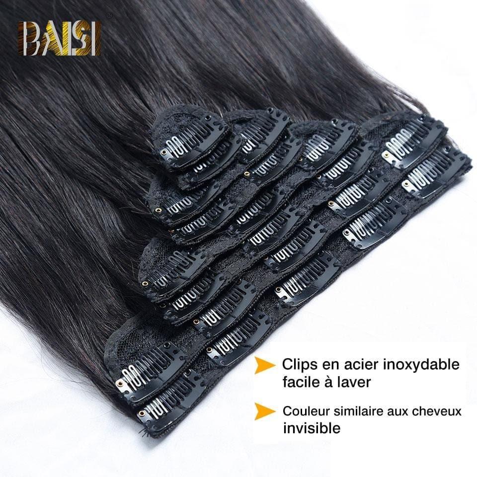 BAISI 100% Human Hair Straight Clip In Hair Extensions 8 Pieces and 120G Per Lot