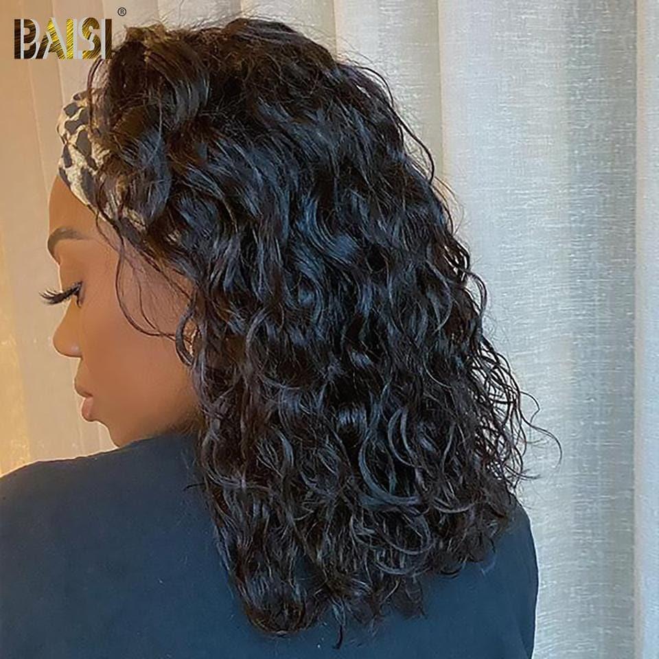 BAISI Machine Made Curly Water Wave Headband Wig