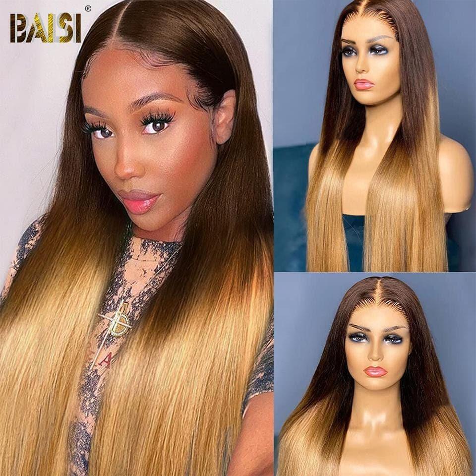 BAISI 13x4 Lace Frontale Perruque Lisse ou body wave En Couleur Miel 1B/#4/#27 100% Cheveux Humains