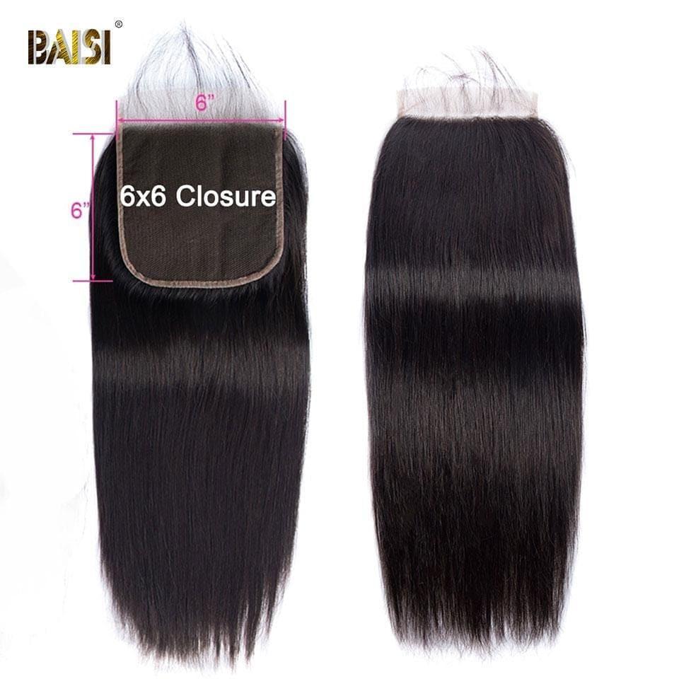 Baisi 10a tamanho de fechamento de renda 6*6 em cabelo 100% virgem, frete grátis