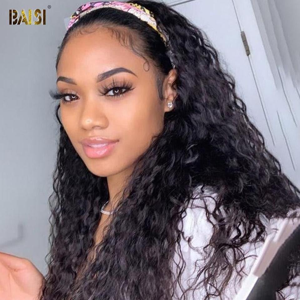 BAISI Machine Made Curly Water Wave Headband Wig