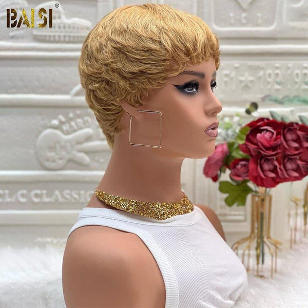 BAISI Achetez 2 perruques minimum au prix d'usine fournisseur Petit Perruque pixie curly wave sans lace NOIR ou Lisse Miel Vanessa en 100% Vrais Cheveux Humains (Pas Besoins De Code)