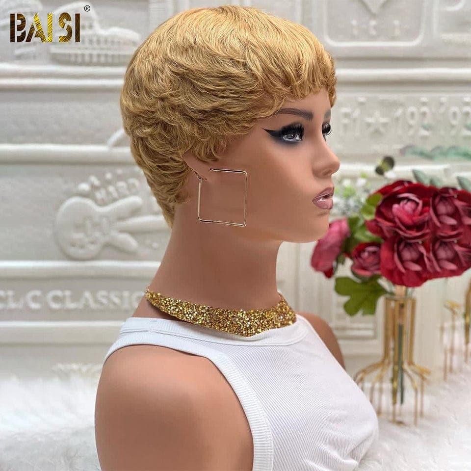 BAISI Achetez 2 perruques minimum au prix d'usine fournisseur Petit Perruque pixie curly wave sans lace NOIR ou Lisse Miel Vanessa en 100% Vrais Cheveux Humains (Pas Besoins De Code)
