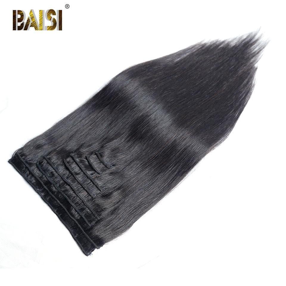 BAISI 100% Human Hair Straight Clip In Hair Extensions 8 Pieces and 120G Per Lot