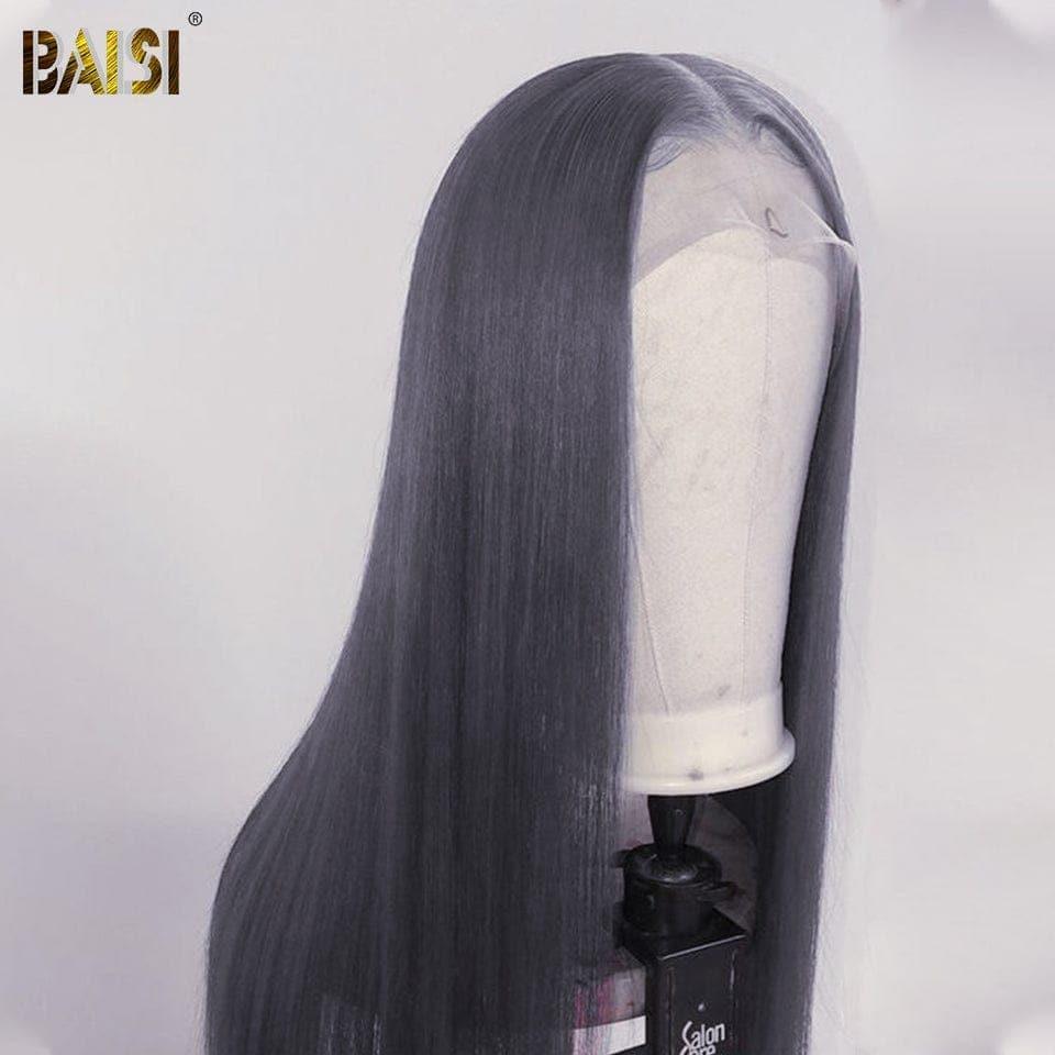 BAISI Collection Poivre et Sel 13x4 Lace Frontal Perruque Lisse Gris en 100% Cheveux Humains