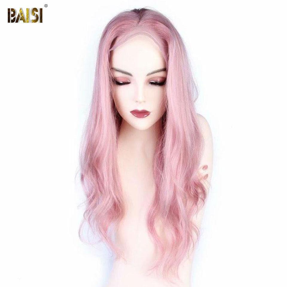 BAISI Rosa Perücke Benutzerdefinierte Wellige Körperwelle Perücke Hochwertiges Echthaar