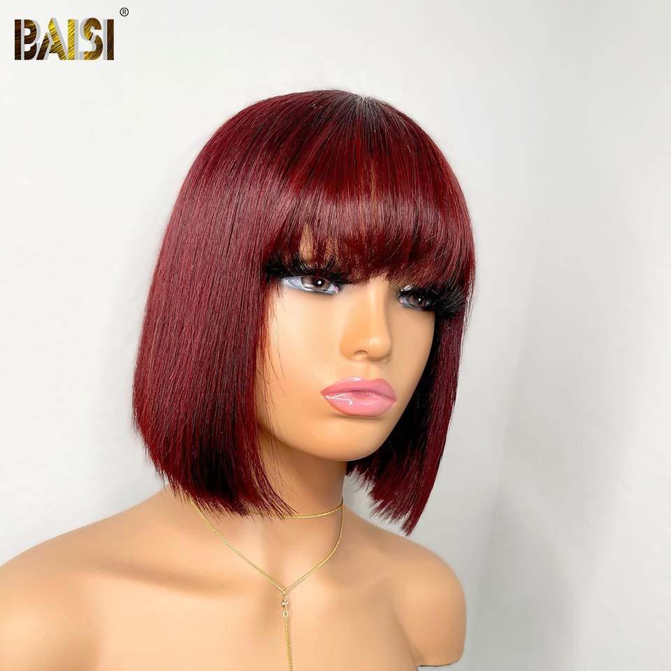 BAISI PERRUQUE Rouge Bordeaux AVEC FRANGE FABRIQUÉ À LA MACHINE SDD bone straight 100% Cheveux Humains