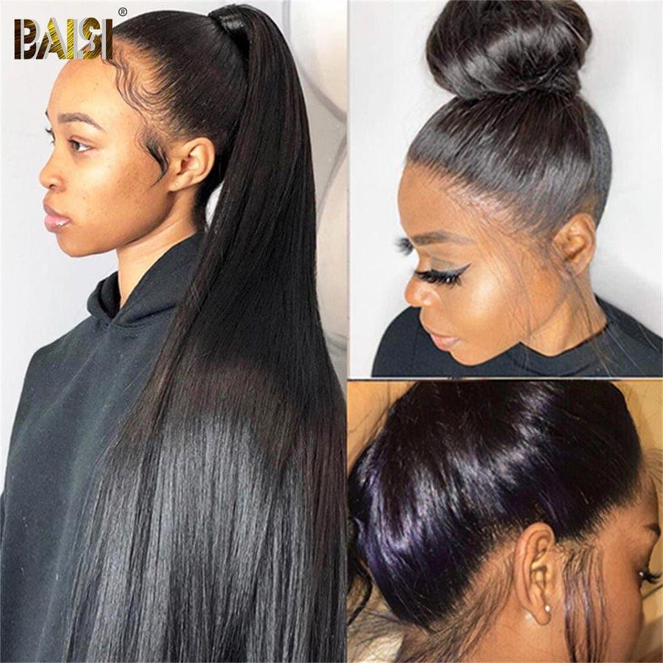 BAISI Achetez 2 perruques minimum au prix d'usine fournisseur 360 Lace Perruque Lisse en Vrais Cheveux Humains Coiffure Chignion (Pas Besoin de Code)