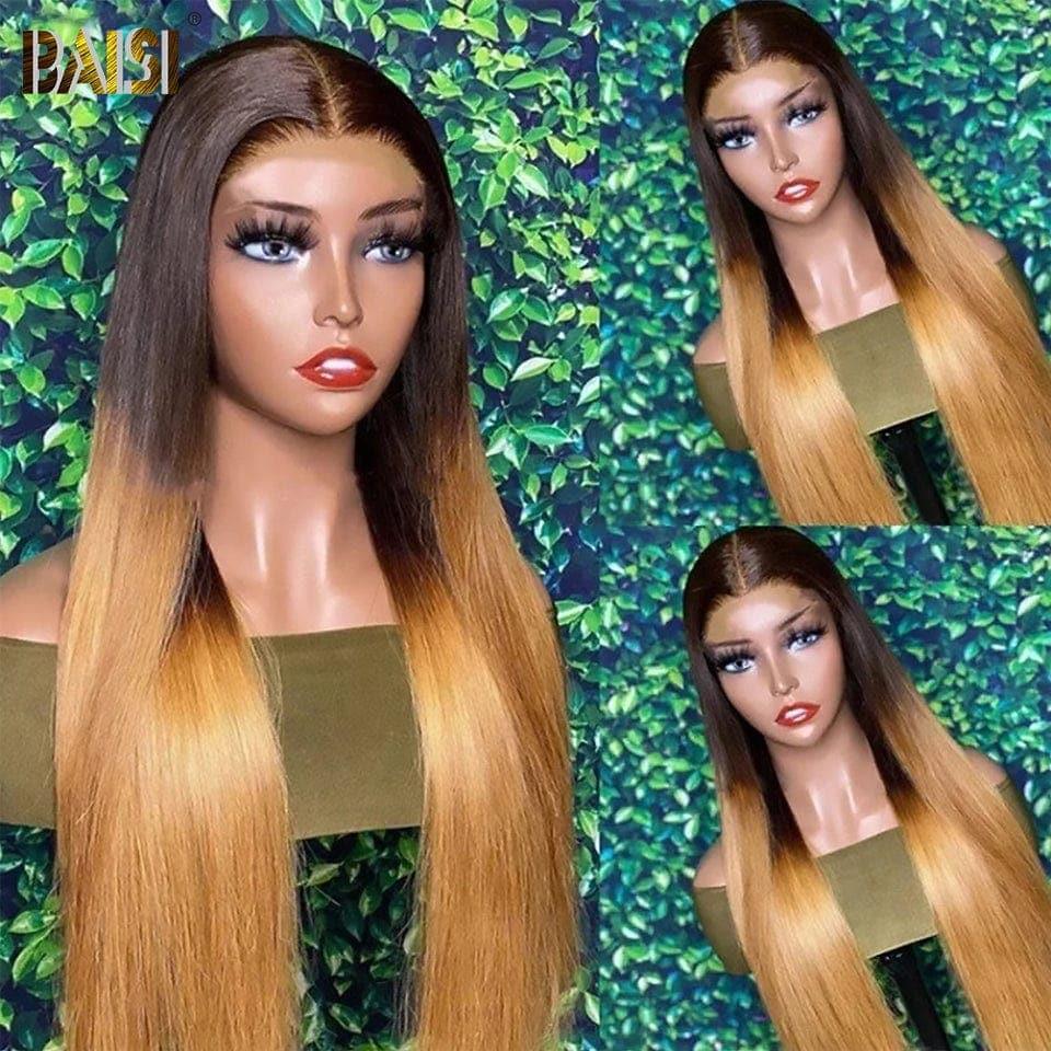 BAISI Achetez 2 perruques minimum au prix d'usine fournisseur 13x4 Frontal Lace Perruque Lisse En Couleur Miel 1B/#4/#27 (Pas Besoin de Code)