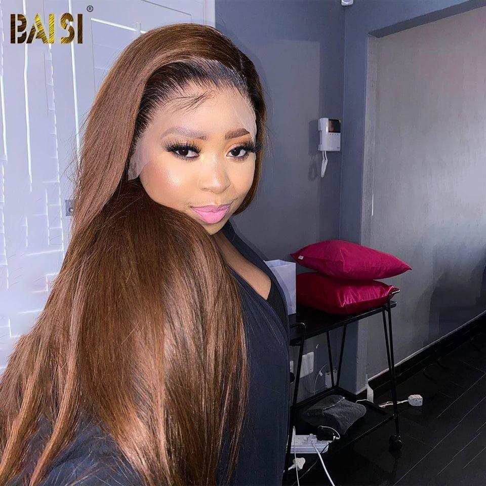 BAISI Achetez 2 perruques minimum au prix d'usine fournisseur 13x4 Lace Frontal Perruque Lisse En Noir Marron 1B#4 Sans Colle Lace déjà couper Facile à Porter En 100% Cheveux Humains (Pas Besoins De Code)