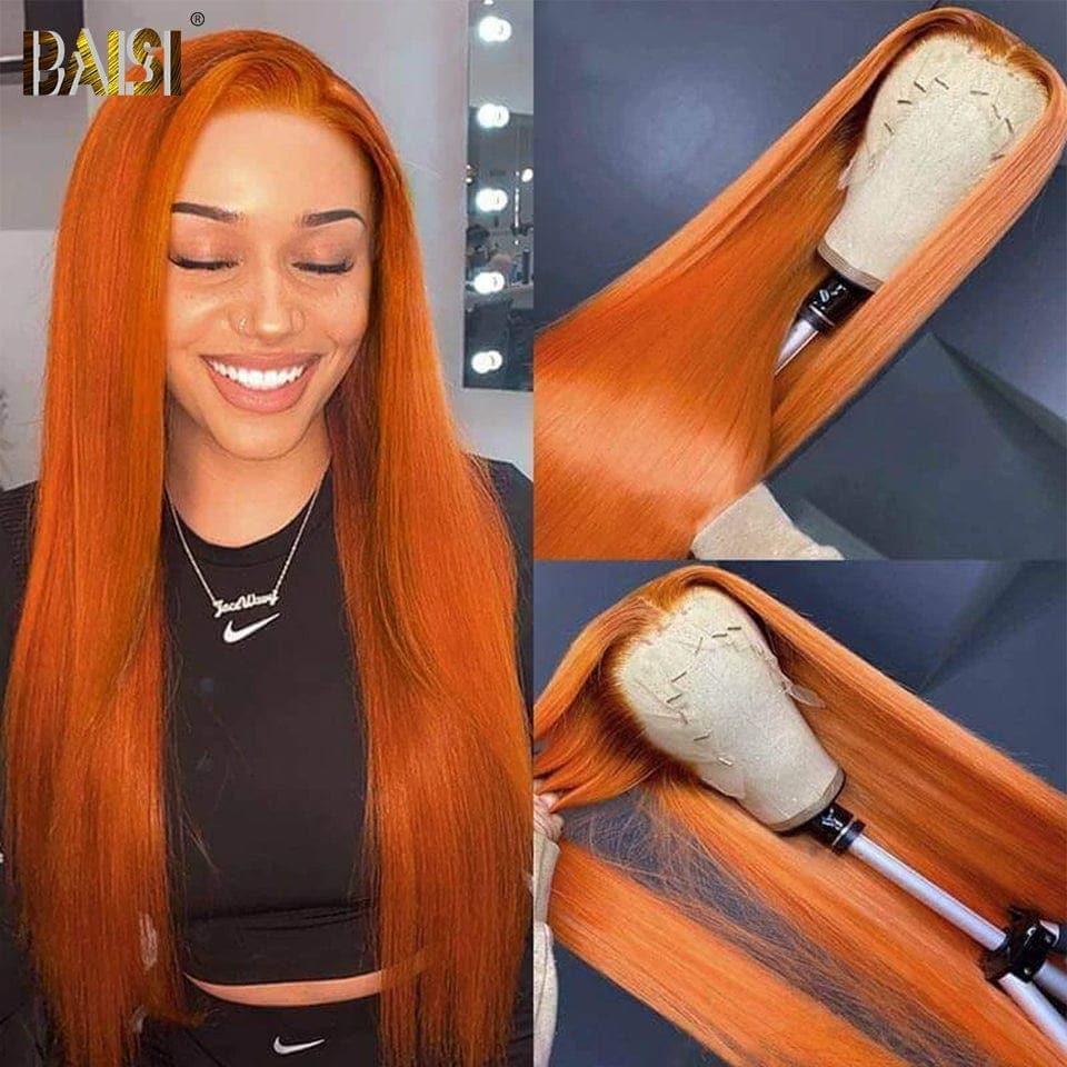 Peluca naranja recta con encaje frontal BAISI 13x4 en cabello 100% humano