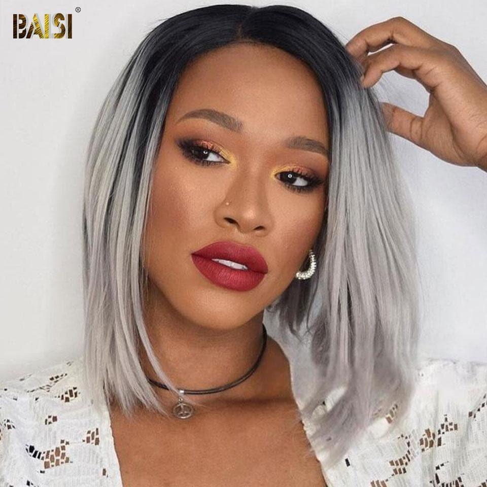 BAISI Collection Poivre et Sel Bob Perruque Lisse Straight 1B/Gris Avec Racine Preplucked